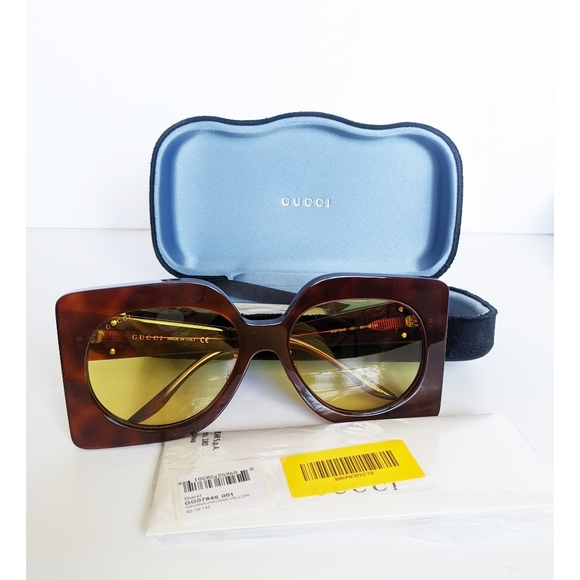 GUCCI GG0784S Oversized Retro Square Sunglasses Yellow Lens - Picture 1 of 16